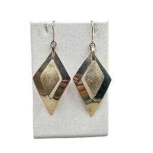 Sterling Silver Diamond Shaped Dangles Earrings Pierced Drops 925 Textured